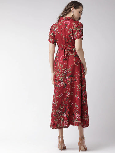 My Western Crepe Floral Printed Full Length Fit & Flared Western Maxi Dress My Western